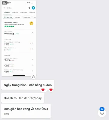 Ảnh chụp biểu đồ tăng trưởng số đơn