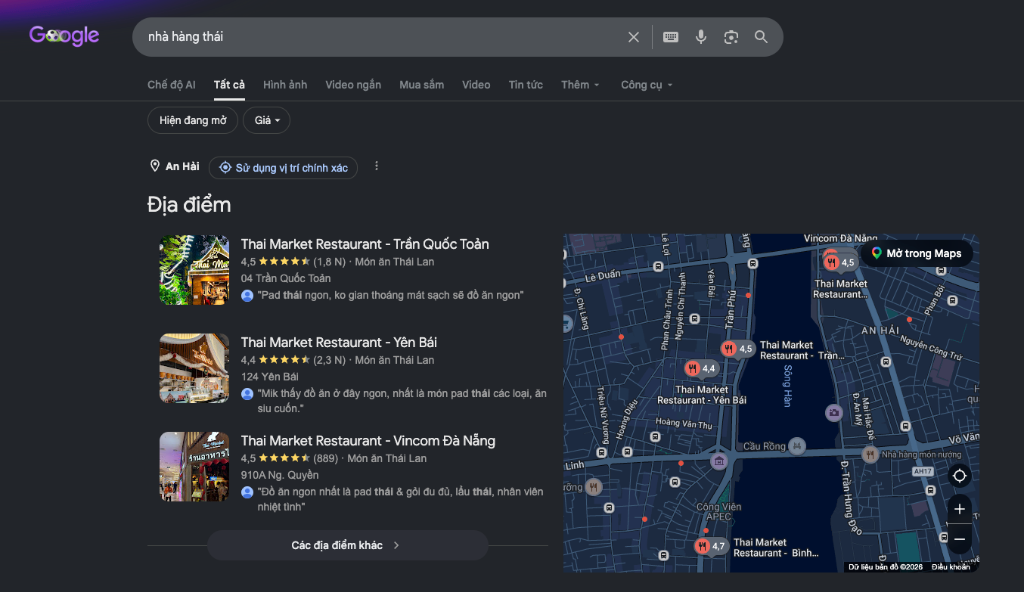 Kết quả SEO Maps Nhà Hàng Thái